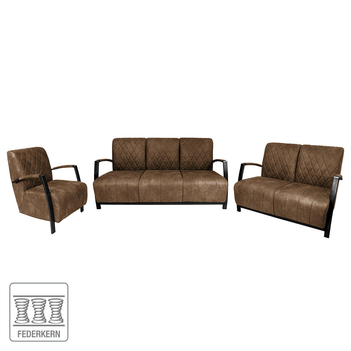 POLSTERGARNITUR (3-2-1) - Antiklederlook - Grau, Textil (1/1/1cm) - home24