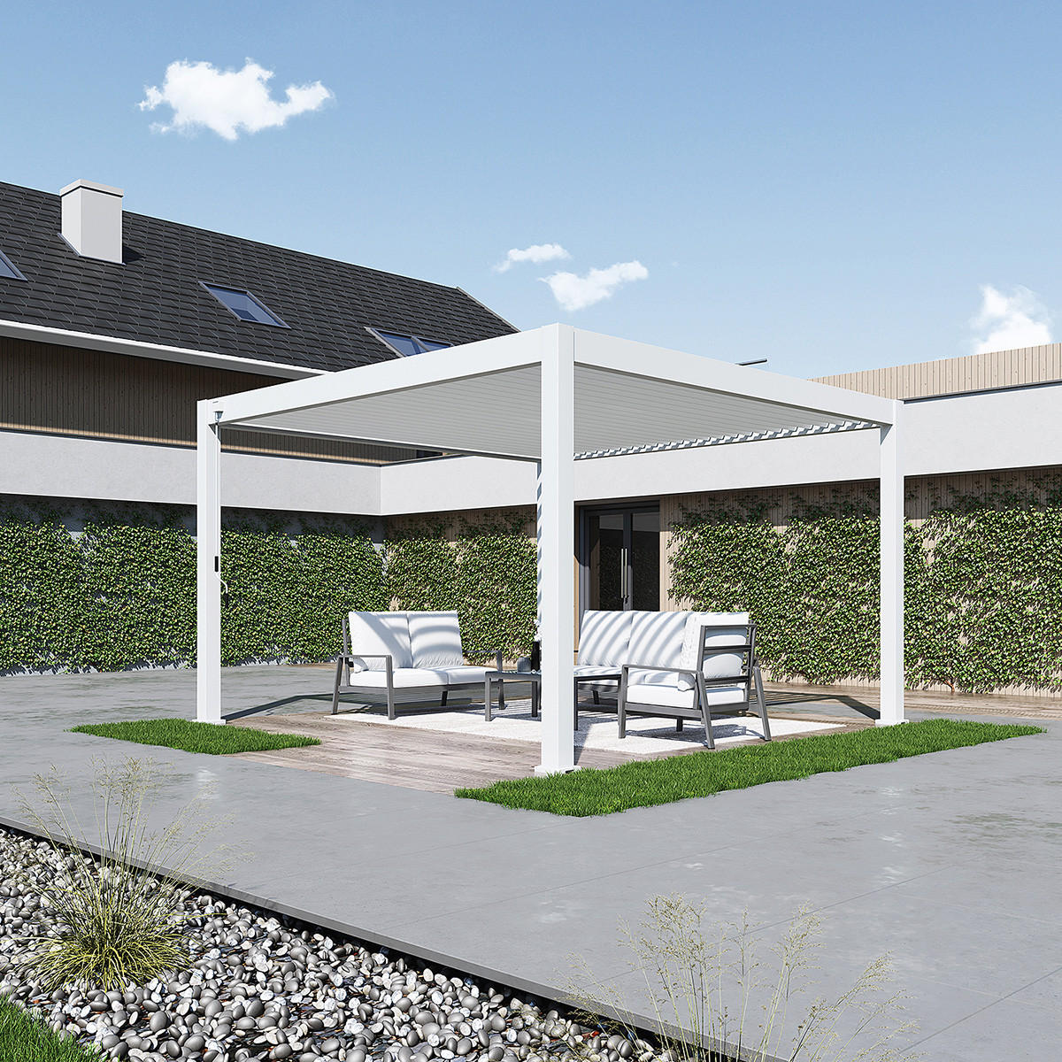 PERGOLA Deluxe Plus Pavillon Terrassenüberdachung Aluminium 4 x 4 m weiß - Weiß, Metall (400/255/400cm) - WEIDE