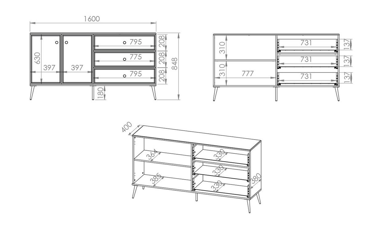 SIDEBOARD Goldin weiß / weiß hochglanz / gold 160 / 40 / 85cm - Weiß Hochglanz/Weiß, Holz/Holzwerkstoff (160/85/40cm) - Feldmann-Wohnen