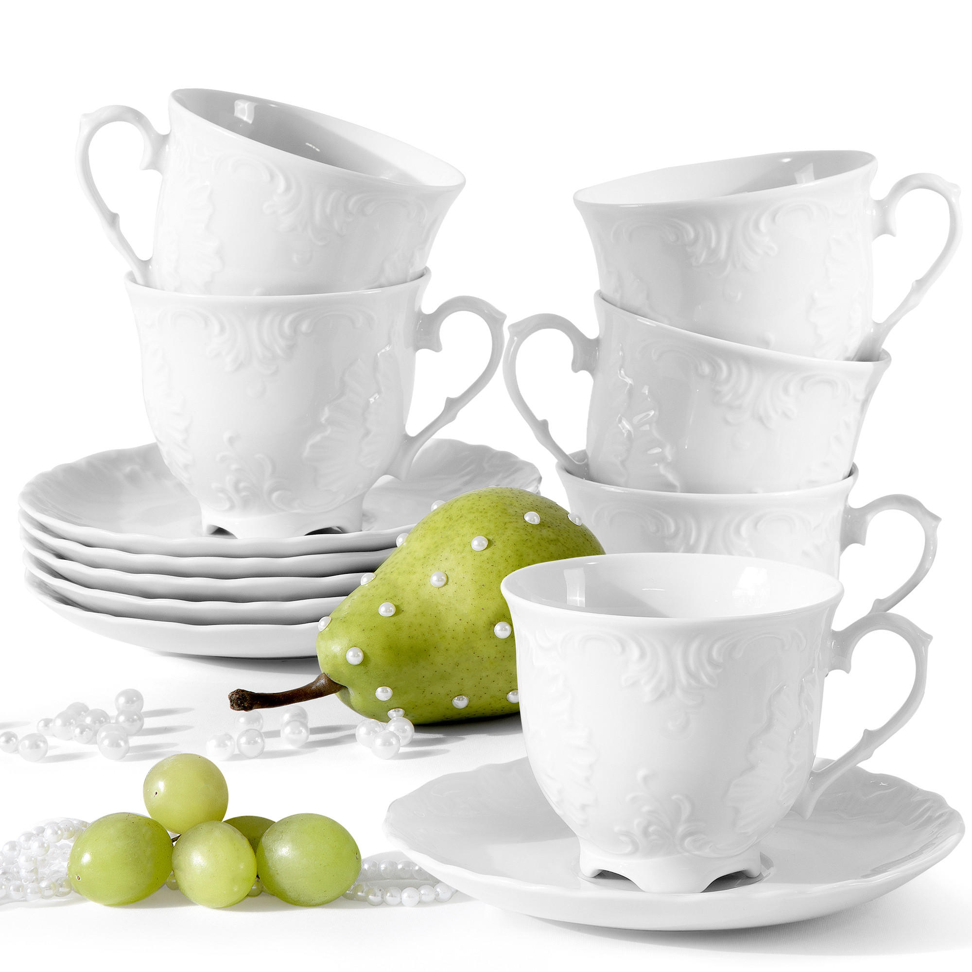 TEETASSEN Cmielow Rococo 6-tlg - Weiß, Keramik (0.25L) - KONSIMO®