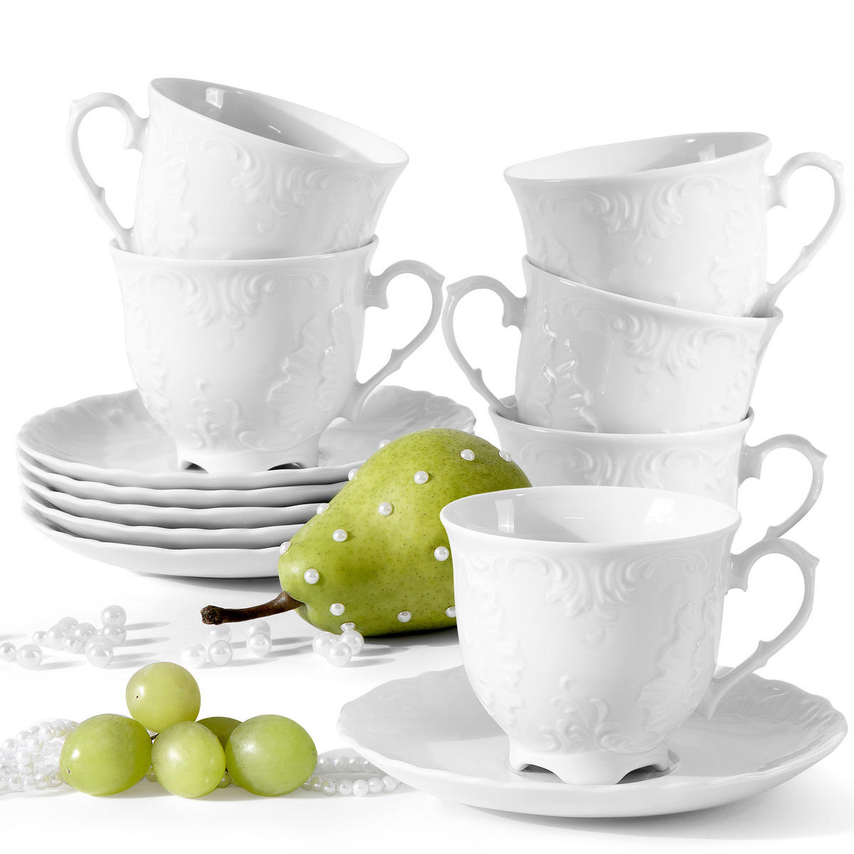 TEETASSEN Cmielow Rococo 6-tlg - Weiß, Keramik (0.25L) - KONSIMO®