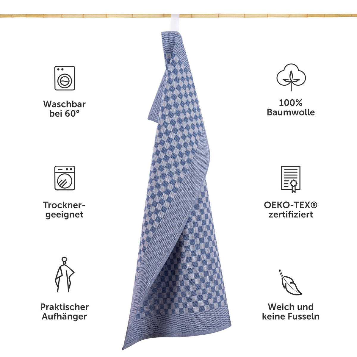 GESCHIRRTUCH Markus 20er-Set, 50/70 cm, 100% Baumwolle, kariert - Blau, Textil (50/70cm) - Blumtal