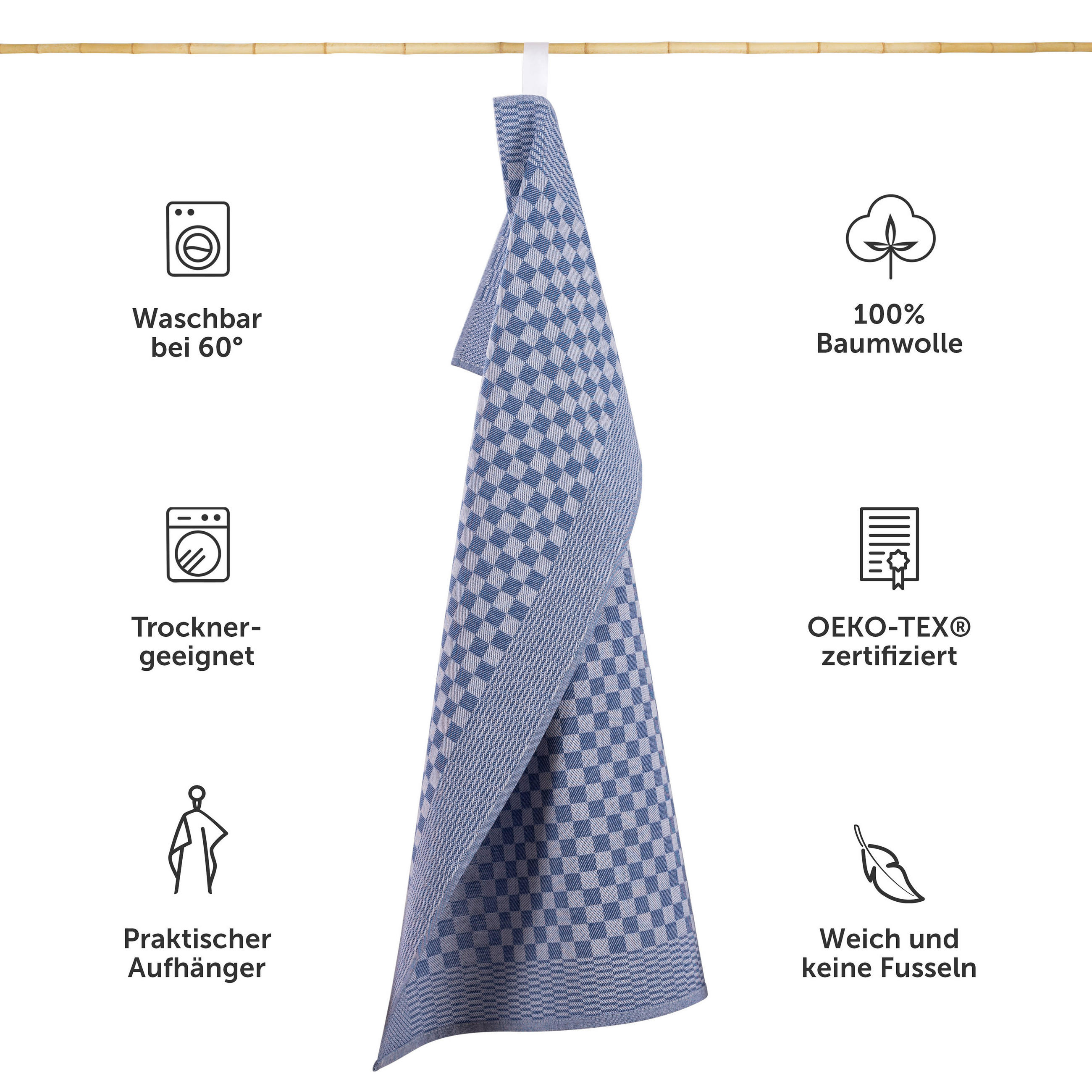 Thumbnail - Blumtal Geschirrtuch, Blau, Textil, Kariert, Quadratisch, 50x70 cm, Oeko-Tex®, Kochen, Geschirrtücher & Schürzen, Geschi...