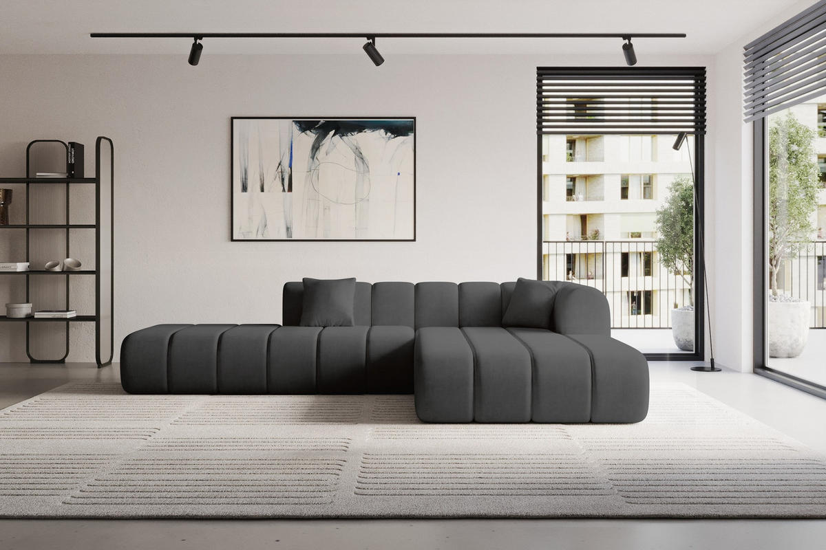 ECKSOFA Ottomane Rechts BILA-L 289x176x71 Schwarz Samt - Schwarz, Holzwerkstoff/Kunststoff (289/176cm) - ALTDECOR