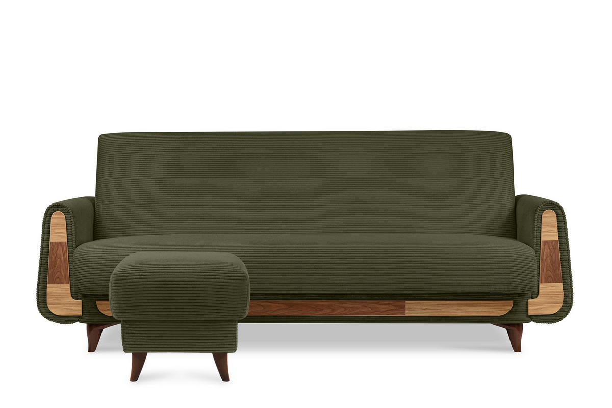 FUẞSTÜTZE GUSTAVO II, Olivgrün - Braun/Olivgrün, Holz/Holzwerkstoff (53/49/53cm) - KONSIMO®