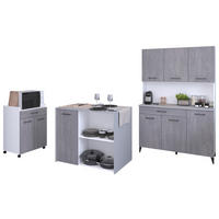 KÜCHENSCHRANK-SET 3-teilig Beton grau, weiß, Küche Buffet und Kücheninsel - Schwarz/Weiß, Holzwerkstoff/Kunststoff (120/180/65cm) - Parisot Meuble