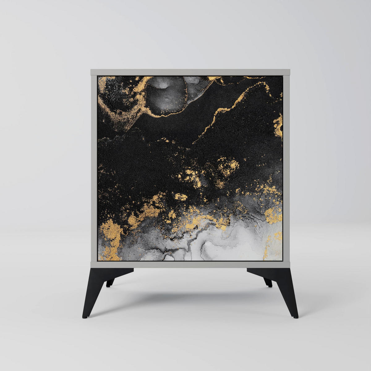 SIDEBOARD MARBLE OF TOMMORROW, Grau, 57,5x42x72,5 cm, Schwarze Metallfüße - Multicolor/Schwarz, Holzwerkstoff/Metall (57.5/72.5/42cm) - SpaceRebels