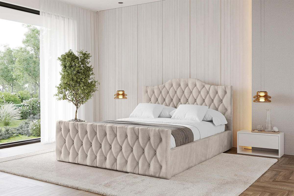 POLSTERBETT mit Bettkasten, Fußteil und Lattenrost, Boxbett mit Matratze H3/H4 - FALIO-Z 180x200 Beige - Beige, Holzwerkstoff/Textil (180/200cm) - ALTDECOR