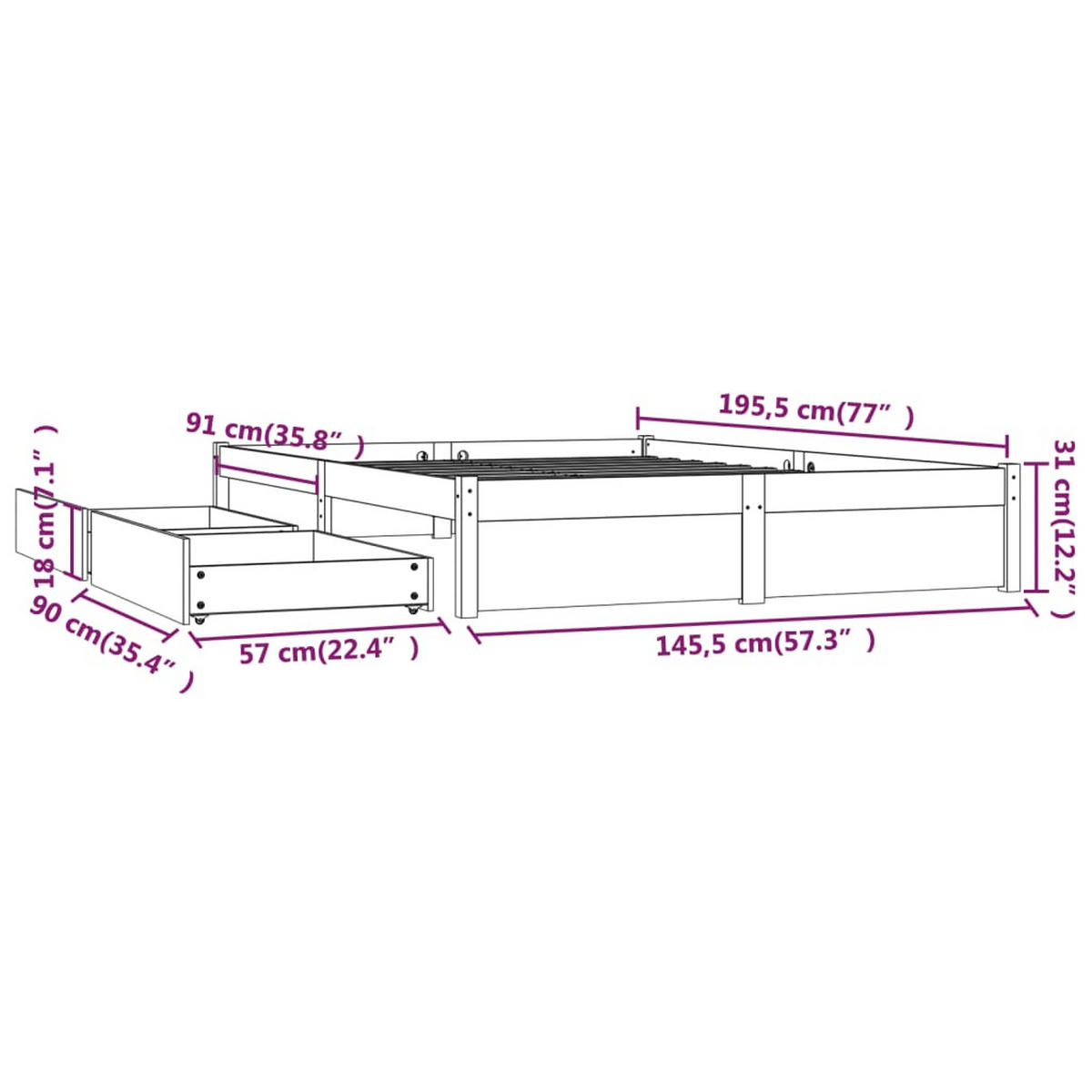 BETT Kirkpatrick 145.5/195.5 cm - Braun, Holz (140/190cm) - Nettlife