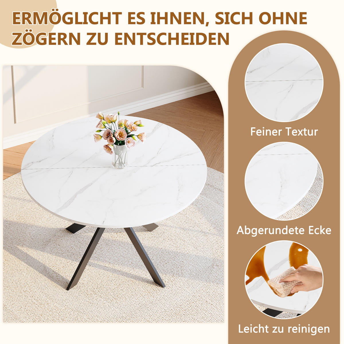 ESSTISCH Marmoroptik Weiß/Schwarz 110/110/76 cm - Schwarz, Holz (110/110/76cm) - PANGIVO