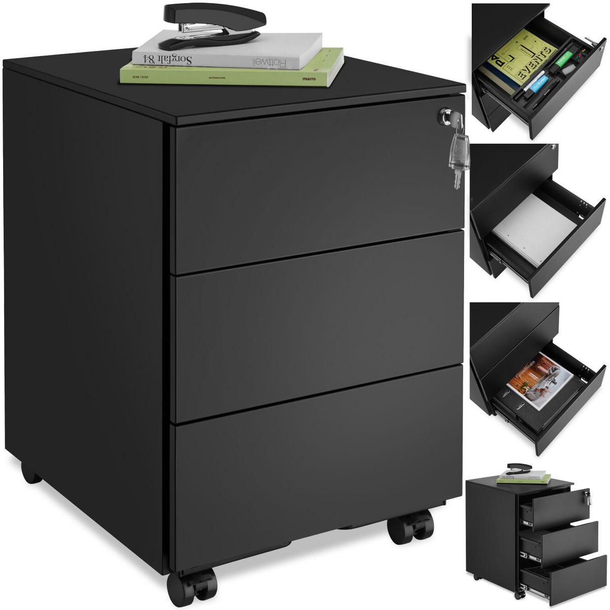 AKTENROLLSCHRANK Magna,39 x 45 x 55 cm,schwarz - Schwarz, Textil (39/55/45cm) - tectake