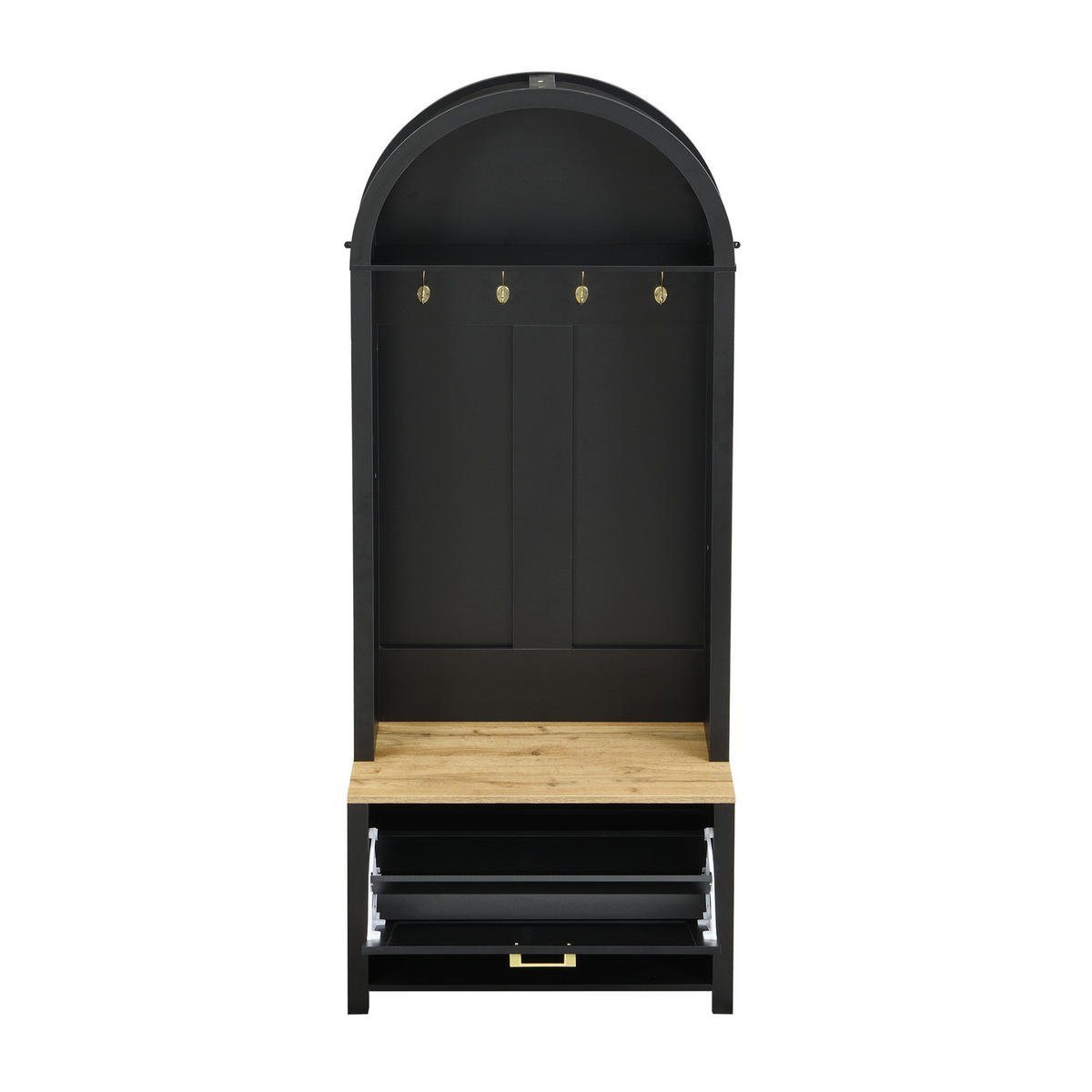 GARDEROBE 75/195/35 cm Schwarz/Holzfarbe aus MDF mit Schuhfach - Schwarz, Holzwerkstoff (35/195/75cm) - OKMYHOME