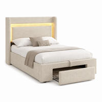 POLSTERBETT mit Stauraum 90x200 cm Leinen Beige mit LED - Beige, Metall (90/200cm) - Meubliv