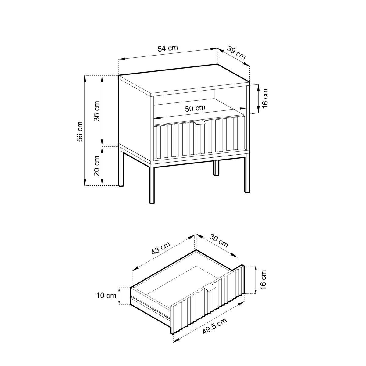 NACHTTISCH NANAIMO STO2-1S Profilierte Fronten, Kaschmir - Kaschmir, Holzwerkstoff/Kunststoff (54/56/39cm) - Komodee