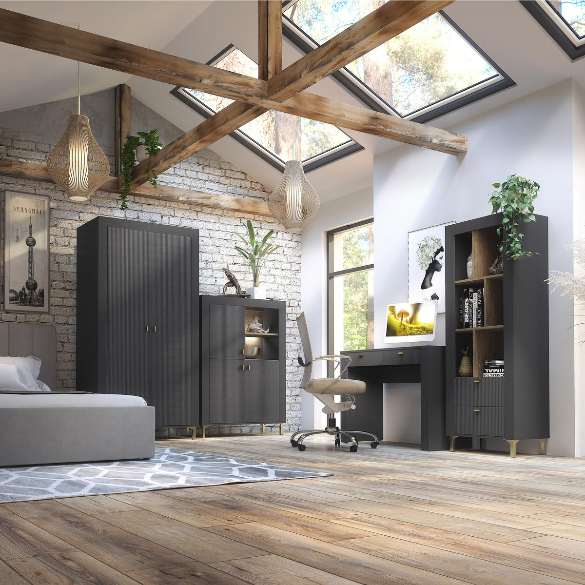 NACHTTISCH Monta mit 1 Tür , Schwarz - Schwarz, Holzwerkstoff (48/47/36cm) - Beautysofa