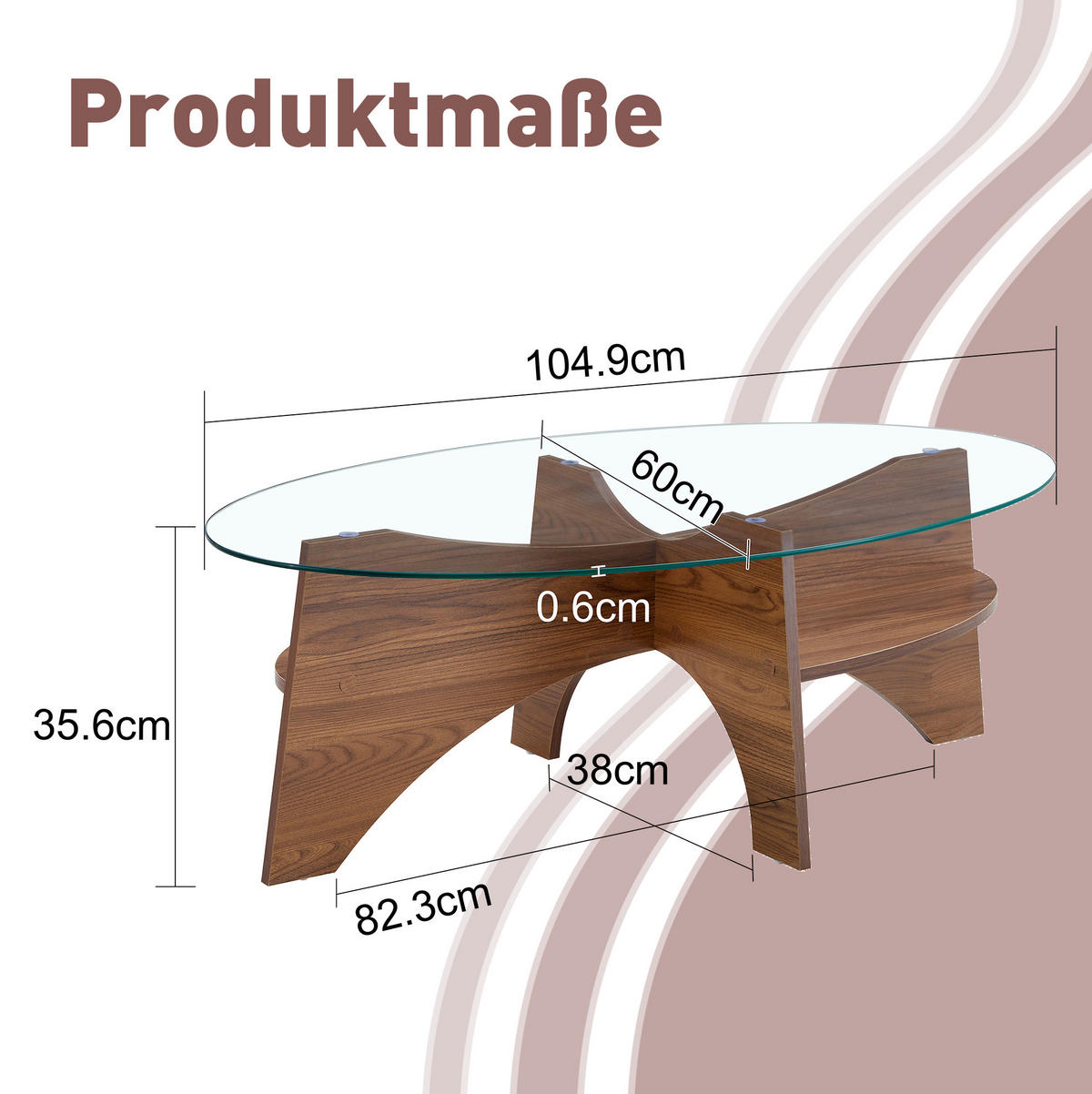 COUCHTISCH 104.9/60 cm Transparent/Nussbaum aus MDF und Sicherheitsglas mit Ablage - Nussbaumfarben, Holzwerkstoff (104.9/60/35.6cm) - OKMYHOME
