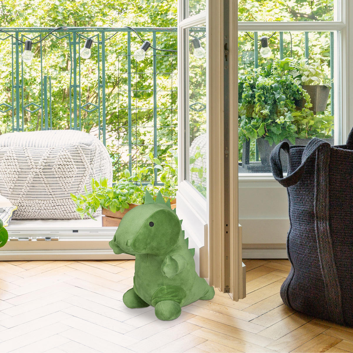 DÖRRSTOPP Grön dinosaurie 24x16x24 cm - Grön, Textil/Naturmaterial (16/24cm) - Relaxdays
