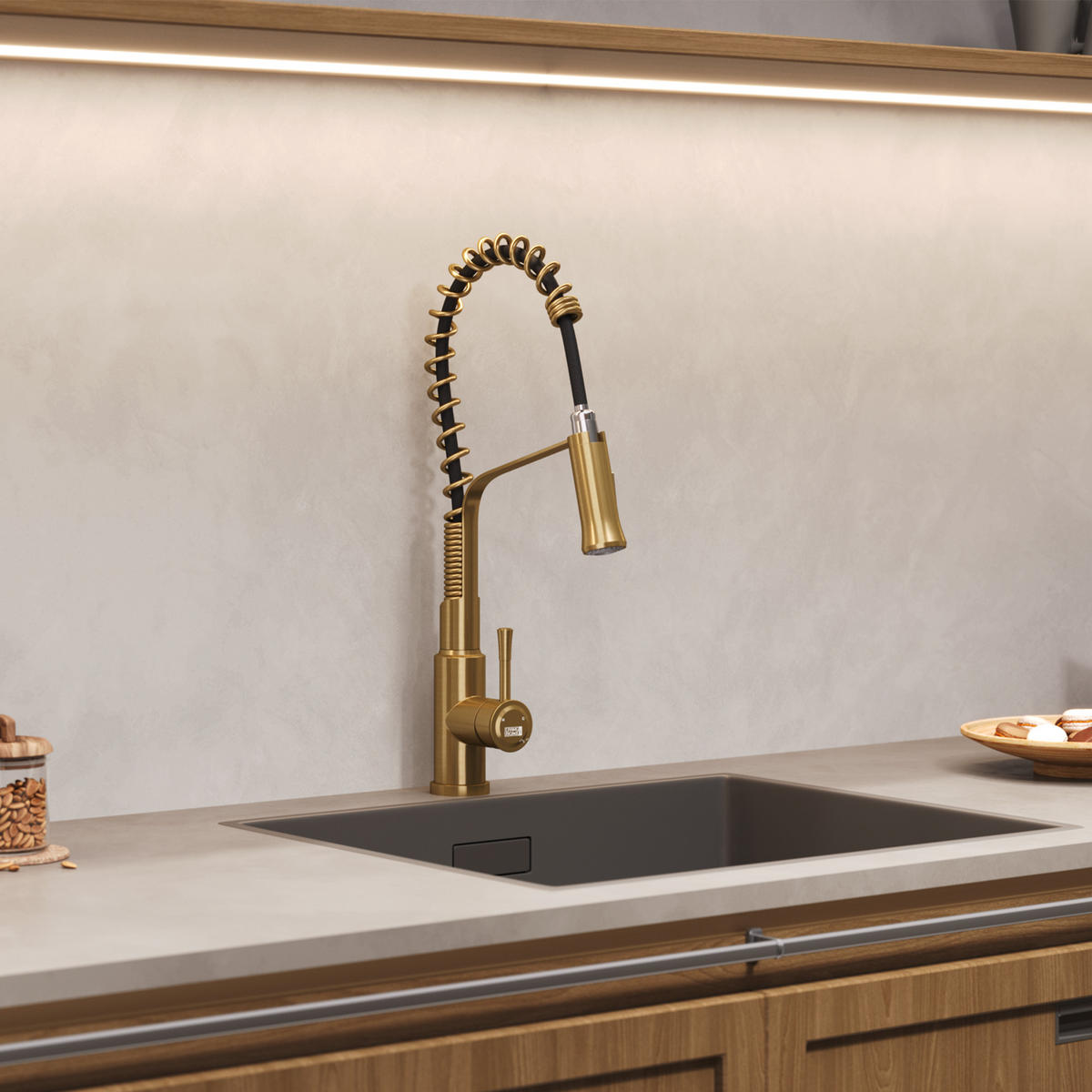 KÜCHENARMATUR Zwei-Funktions-Sprühkopf aus 304 Edelstahl in Gebürstetes Gold Ausziehbar Brausekopf Einhandgriff Höhe der Armatur: 50 cm - Goldfarben, Metall (22/50/4cm) - Livingandhome