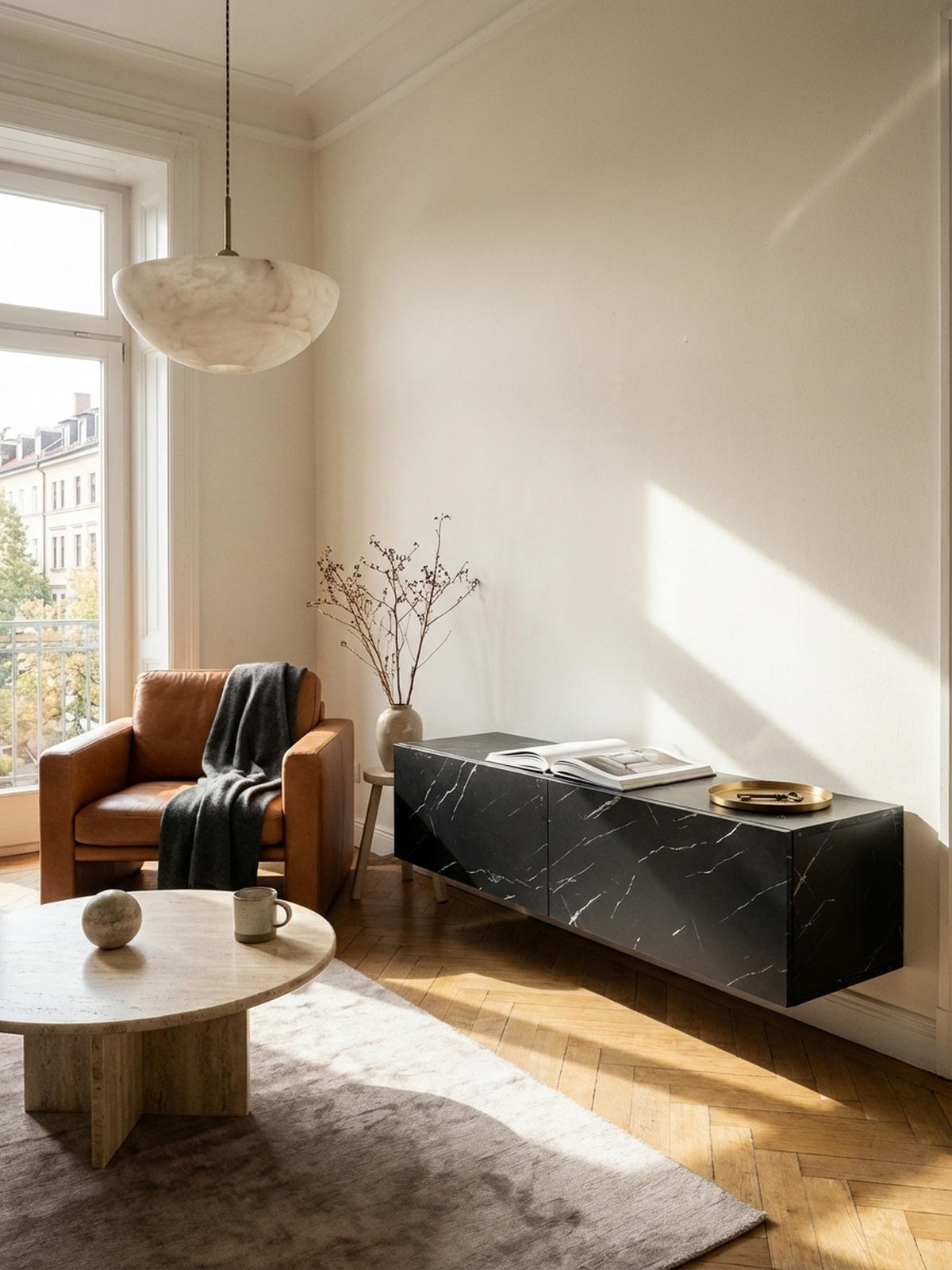 TV-LOWBOARD hängend, Marmor-Optik, Klapptüren, modern, Schwarz 120x30x30 cm - Schwarz, Metall (120/30/30cm) - KADIMA DESIGN