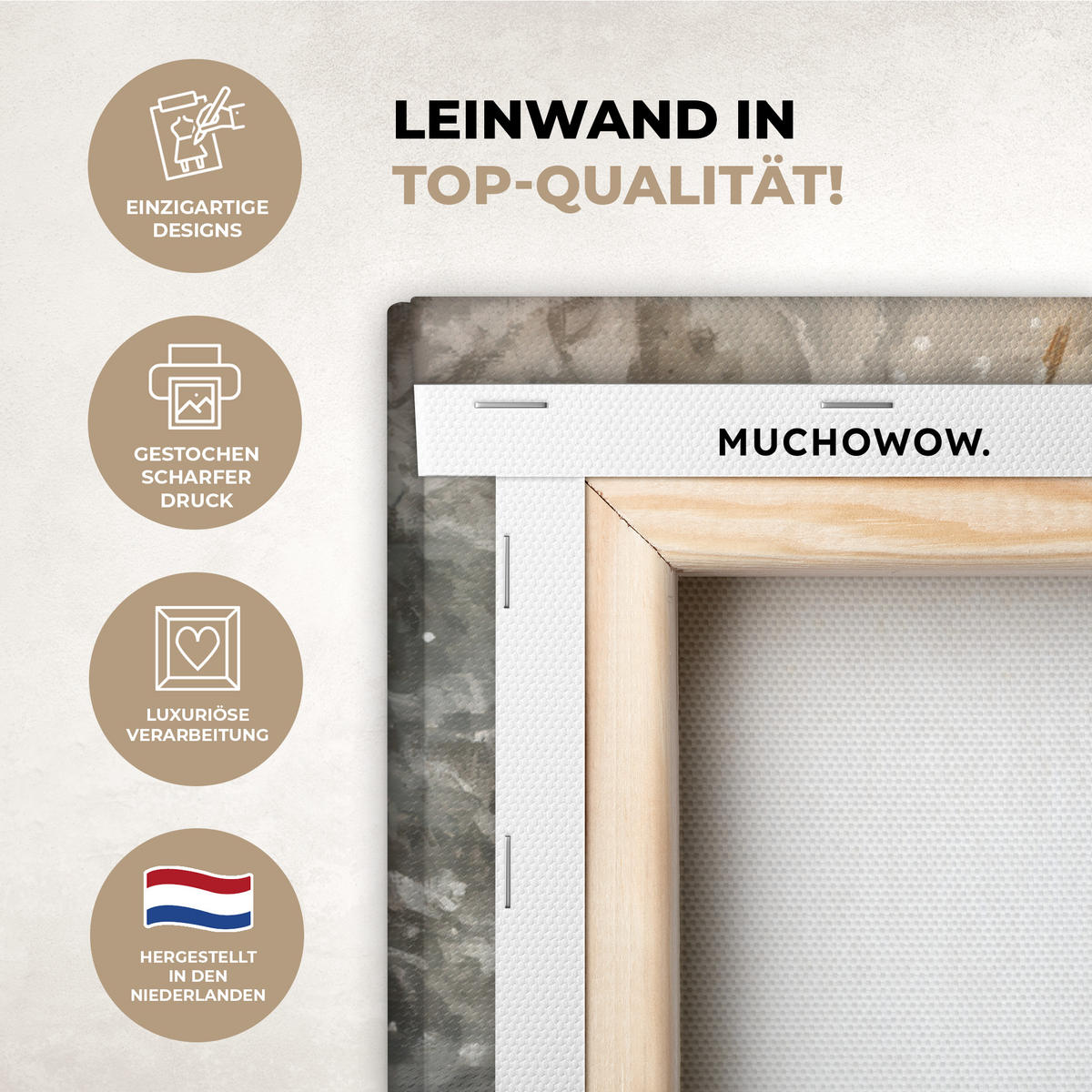 LEINWANDBILD Weihnachten - Rentier - Winter - Kranz Wandbilder 80x60 cm - Naturfarben, Textil (80/60cm) - MuchoWow