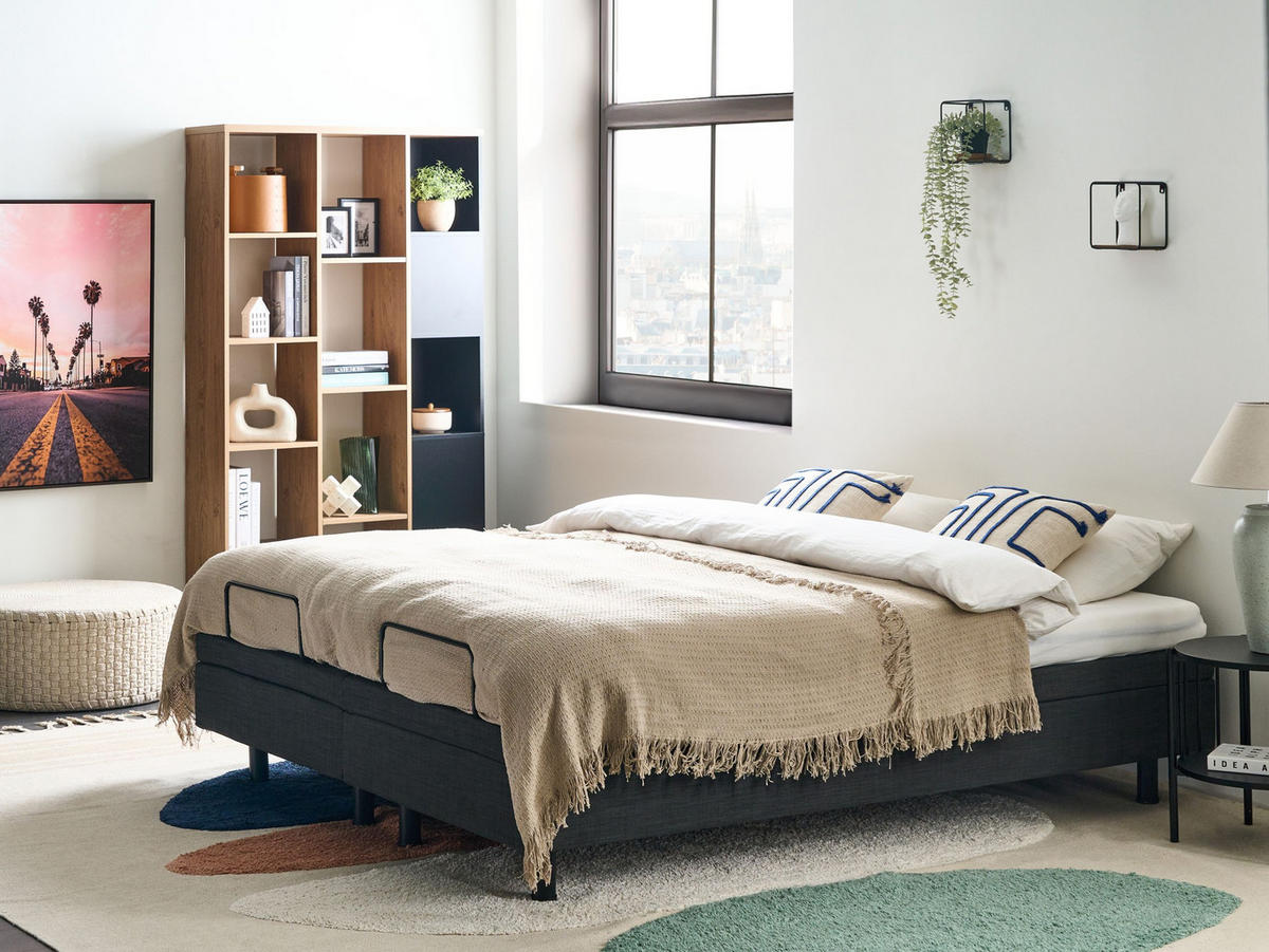 POLSTERBETT Verstellbar 160/200 cm Dunkelgrau Duke - Dunkelgrau/Schwarz, Textil (160/200cm) - Beliani