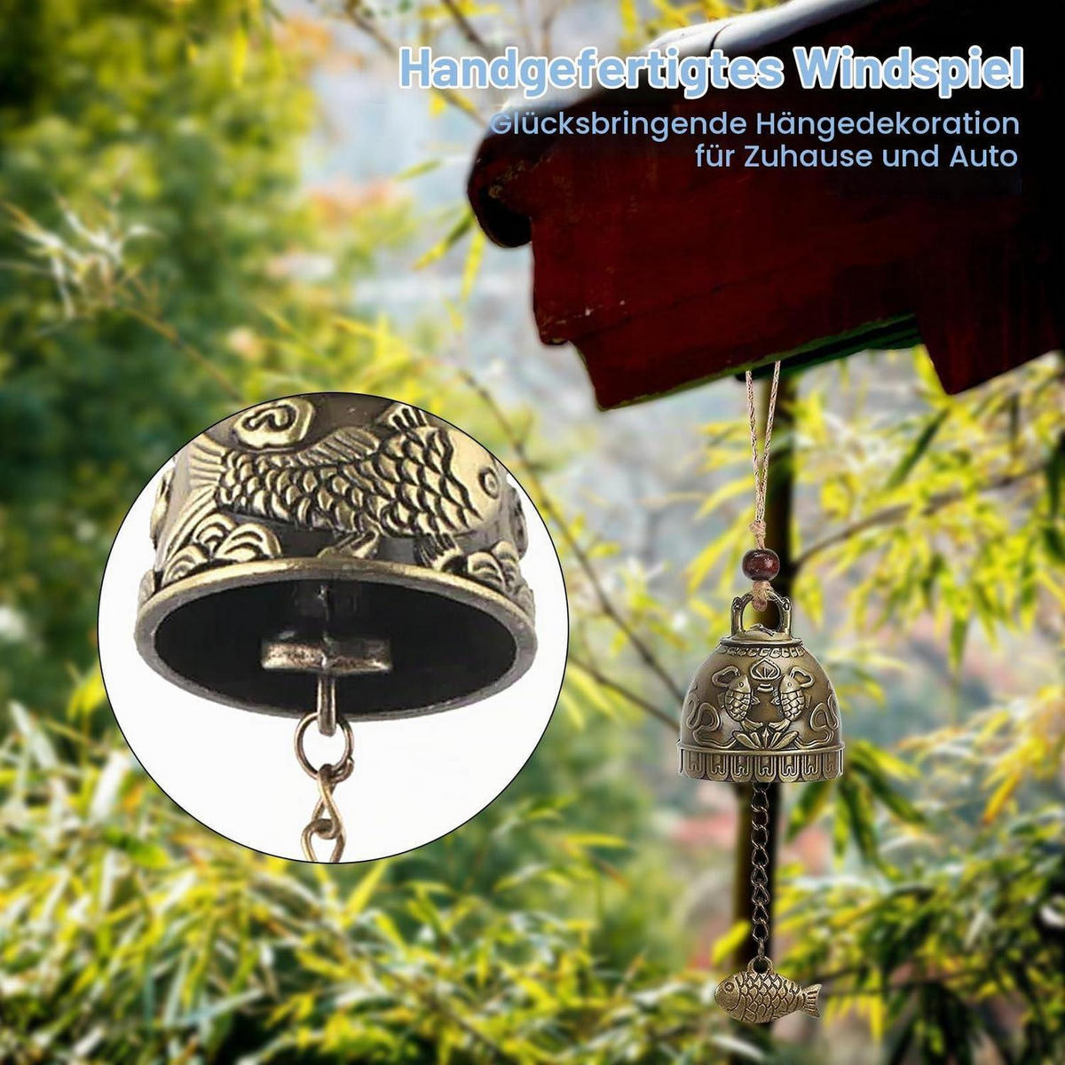 WINDSPIEL 6-teiliges Set Feng Shui Glocken - Bronzefarben, Metall (6/4.7/4cm)