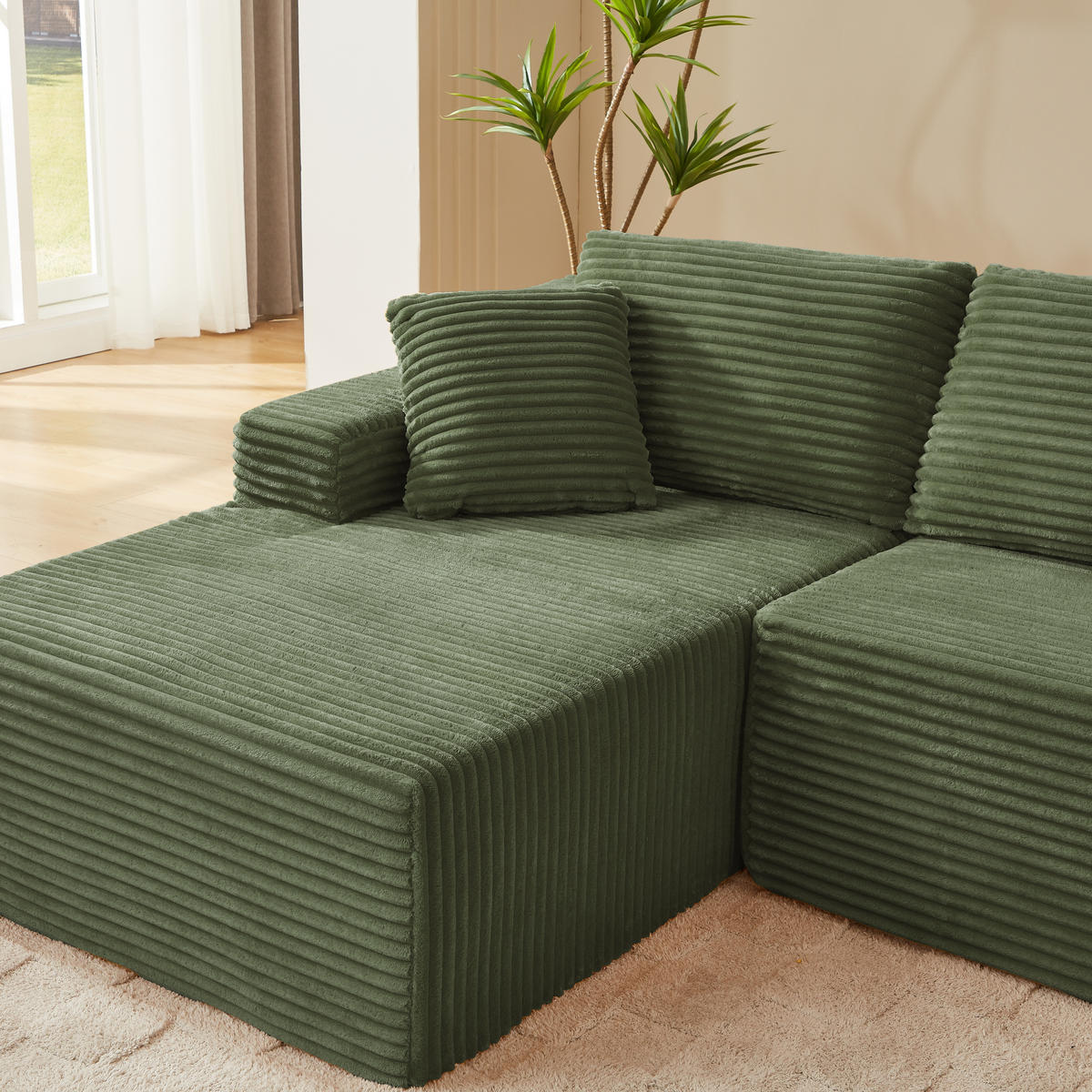 ECKSOFA Cord Grün mit Kissen - Grün, Textil (252.5/163cm) - WISHDOR