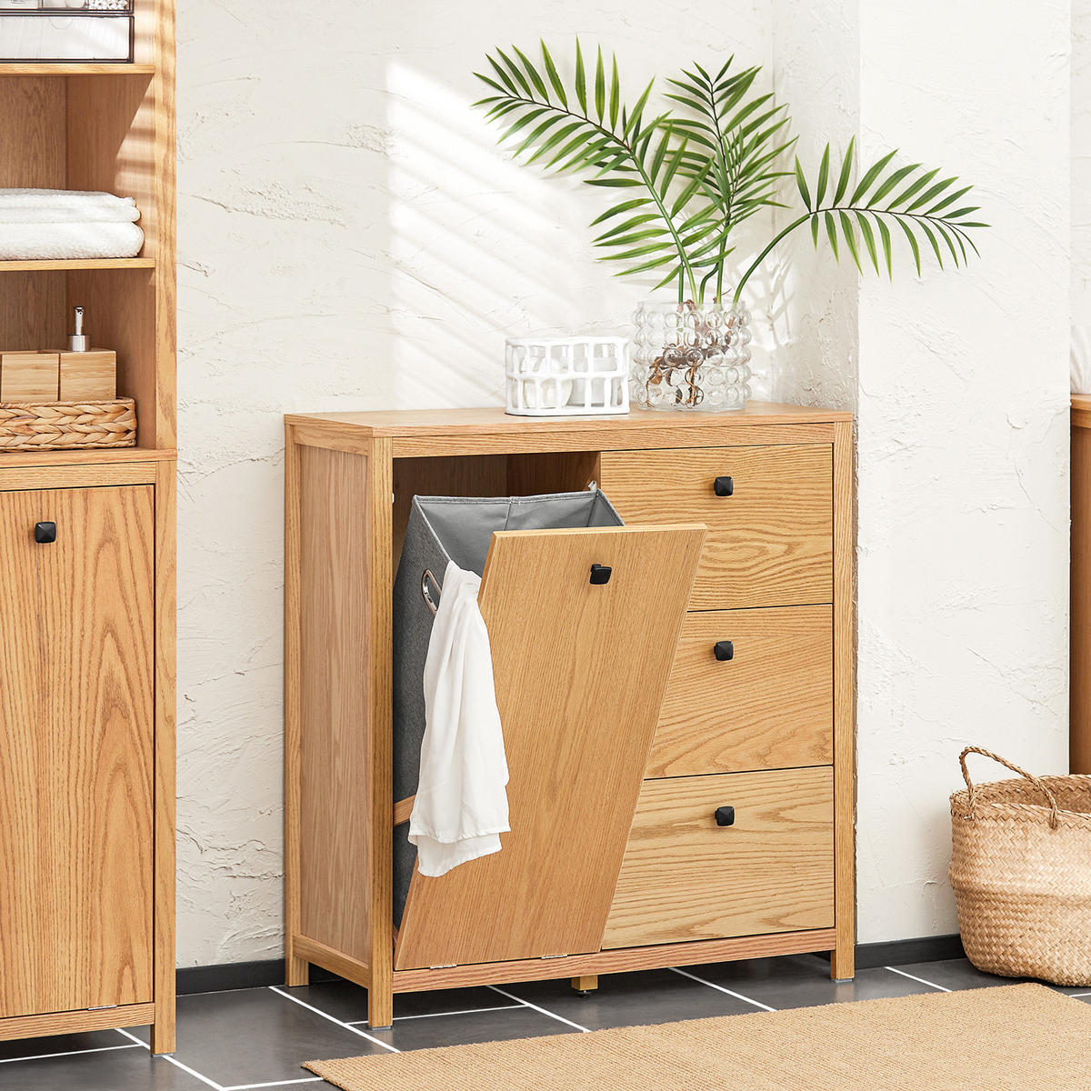 WÄSCHESCHRANK Weiß - Hellbraun, Holzwerkstoff (80/90/35cm) - SoBuy