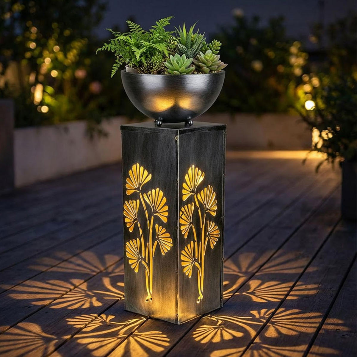 LED SOLARLAMPE Pflanzschale Silber-Antik - Silberfarben, Metall (25/25/59cm)