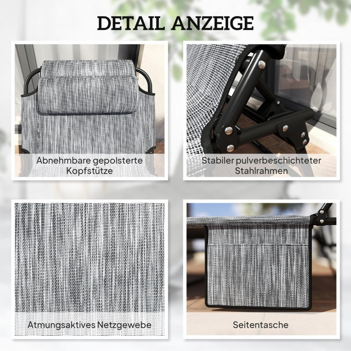 SONNENLIEGE 4-stufig verstellbare Rückenlehne Grau mit Kissen - Grau, Metall (189/33/68cm) - ComfortXL