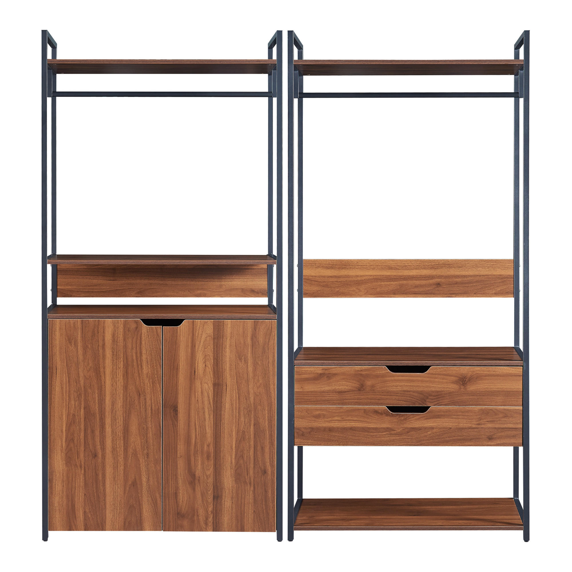GARDEROBEN-SET 2 TLG. Larem - Walnussfarben/Schwarz, Holzwerkstoff/Metall (168/180/40cm) - [en.casa]