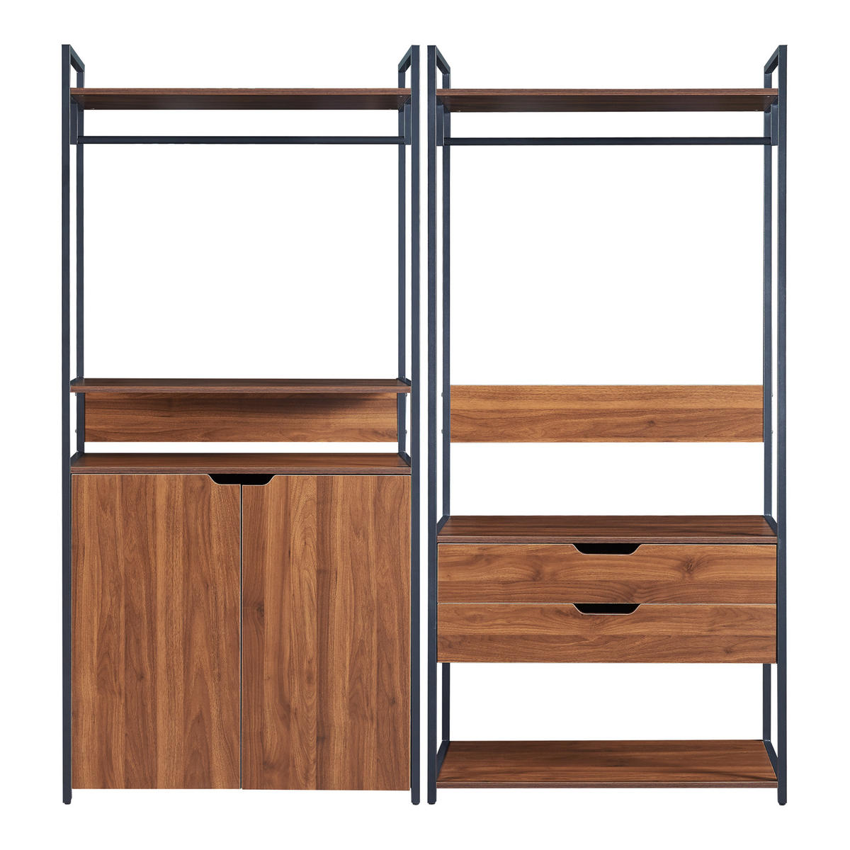 GARDEROBEN-SET 2 TLG. Larem - Walnussfarben/Schwarz, Holzwerkstoff/Metall (168/180/40cm) - [en.casa]