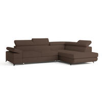 ECKSOFA FAVIEN R-S Braun Boucle-Stoff mit Schlaffunktion - Braun, Holz (257/190cm) - MASSENO