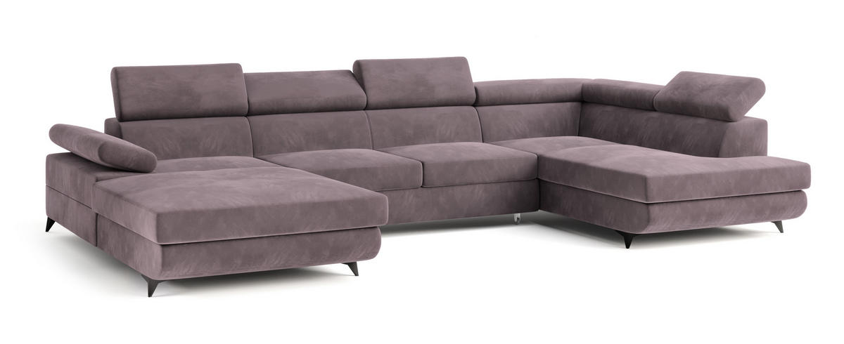 ROHOVÁ SEDAČKA RUBANO šeříková - černá/šeříková, kov/dřevo (339/190cm) - MASSENO