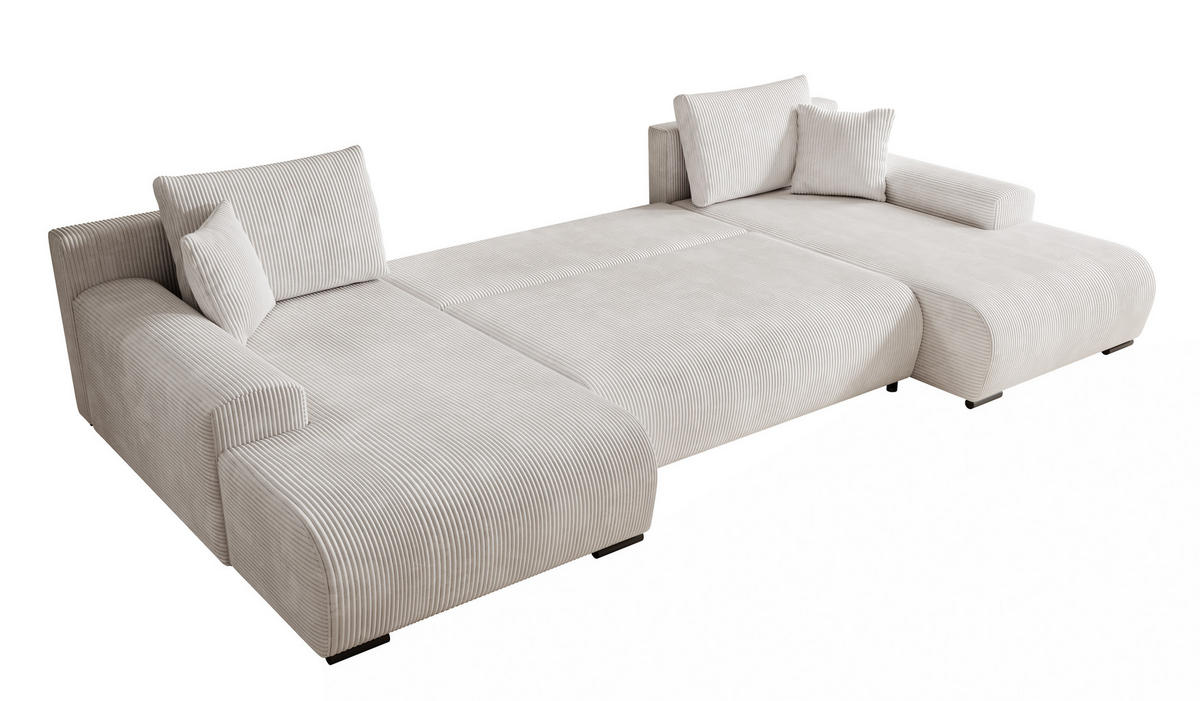 WOHNLANDSCHAFT, Couch Nelly U U WOHNLANDSCHAFT U-Form, mit Schlaffunktion und Bettkasten, U-Form Couch - Creme, Textil (349/80/185cm)
