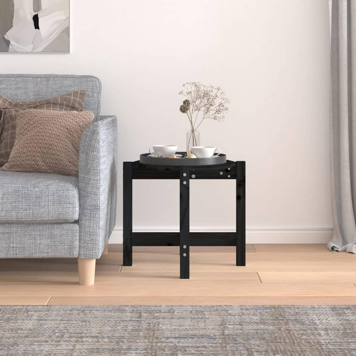 COUCHTISCH Schwarz Ø 52,5x45 cm Massivholz Kiefer - Schwarz, Holz (52.5/52.5/45cm) - furnicato