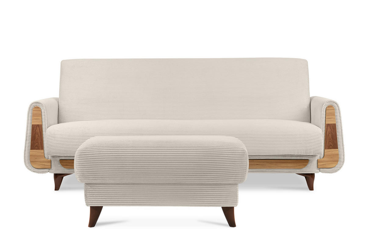 HOCKER GUSTAVO II, Cremefarbig - Creme/Braun, Holz/Holzwerkstoff (92/49/92cm) - KONSIMO®