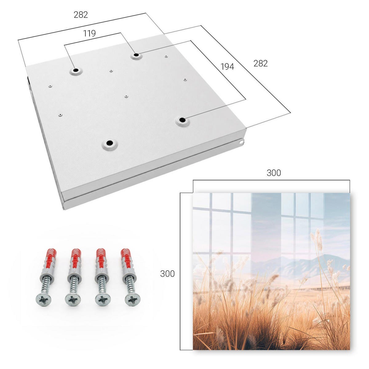 SCHLÜSSELBOX Weiß 30x30 cm – Türöffnung nach rechts - Graslandschaft - Beige, Metall (30/30/5cm) - TULUP