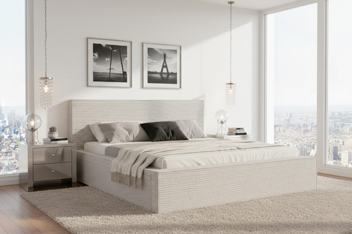 POLSTERBETT CORDI 200/200 in Cord Ecru - Ecru, Holz/Holzwerkstoff (200/200cm) - Deine Möbel 24