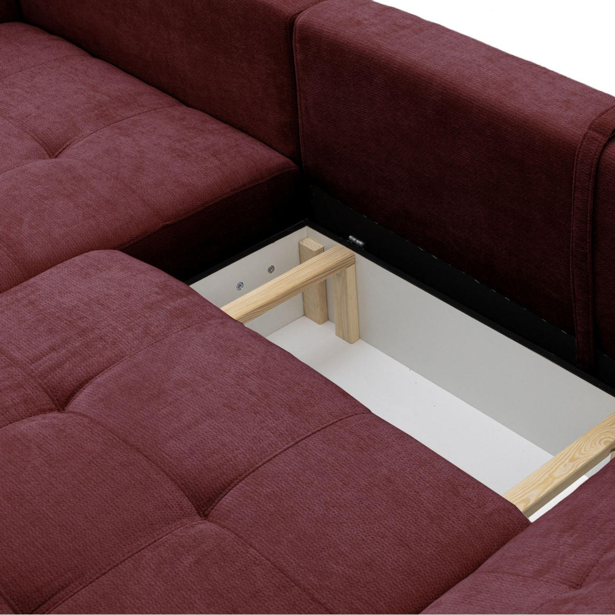 ECKSOFA NICE L Links mit Schlaffunktion 137x204 Chenille Rotwein - Schwarz/Dunkelrot, Holz/Textil (260/165cm) - Muffo