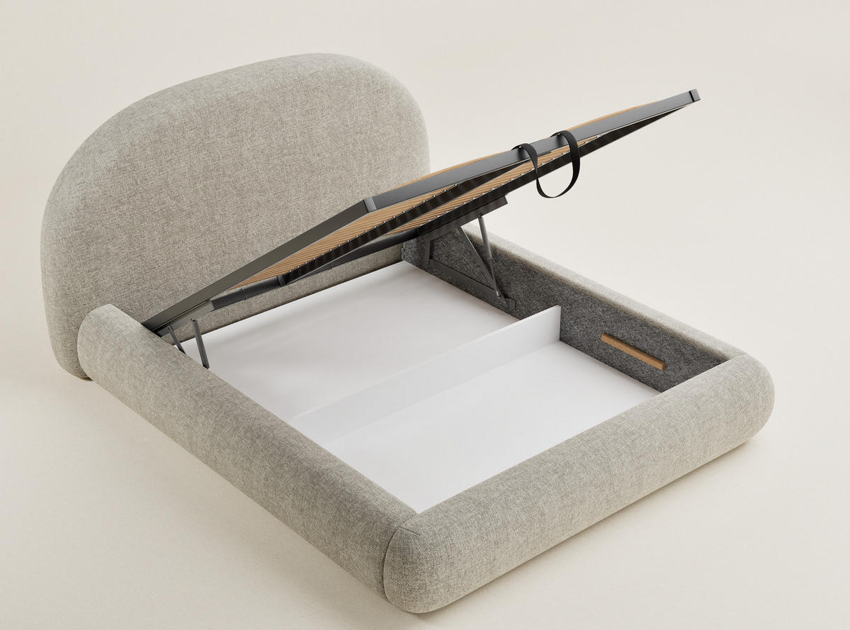 POLSTERBETT Maumere Beige 160/200 cm im Chenille-Stoff - Beige/Schwarz, Holz/Holzwerkstoff (160/200cm) - Maison de Reve