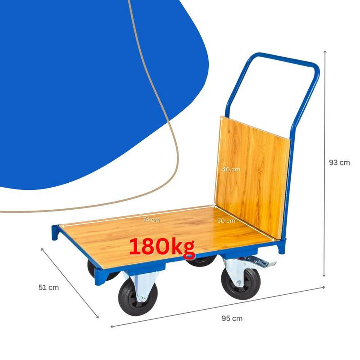TRANSPORTWAGEN 93x51x95cm Traglast 180kg Lichtblau - Blau, Holz (95/51/93cm) - PROREGAL