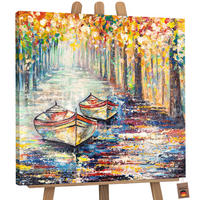 GEMÄLDE Herbstlicher Anlegeplatz auf Keilrahmen 90x90 cm - Orange, Holz (90/90cm) - YS-art gallery