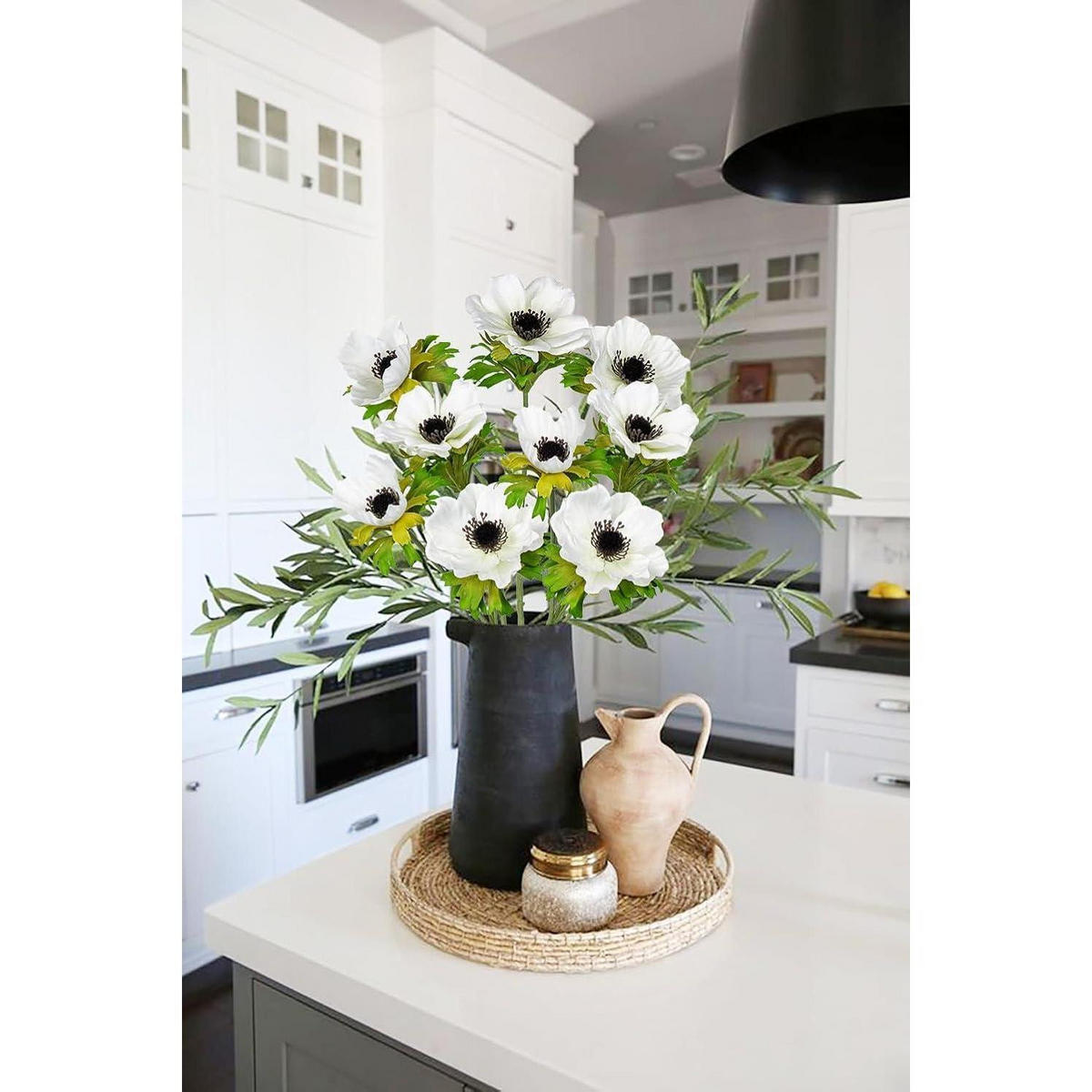 KUNSTBLUMEN 3er Set Anemonen Weiß 55 cm - Weiß, Kunststoff (56cm)