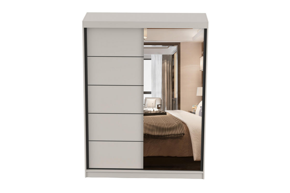SCHWEBETÜRENSCHRANK VELMA 05 150/200 in Kaschmir mit Spiegel und LED - Kaschmir, Holzwerkstoff (150/61/200cm) - Deine Möbel 24