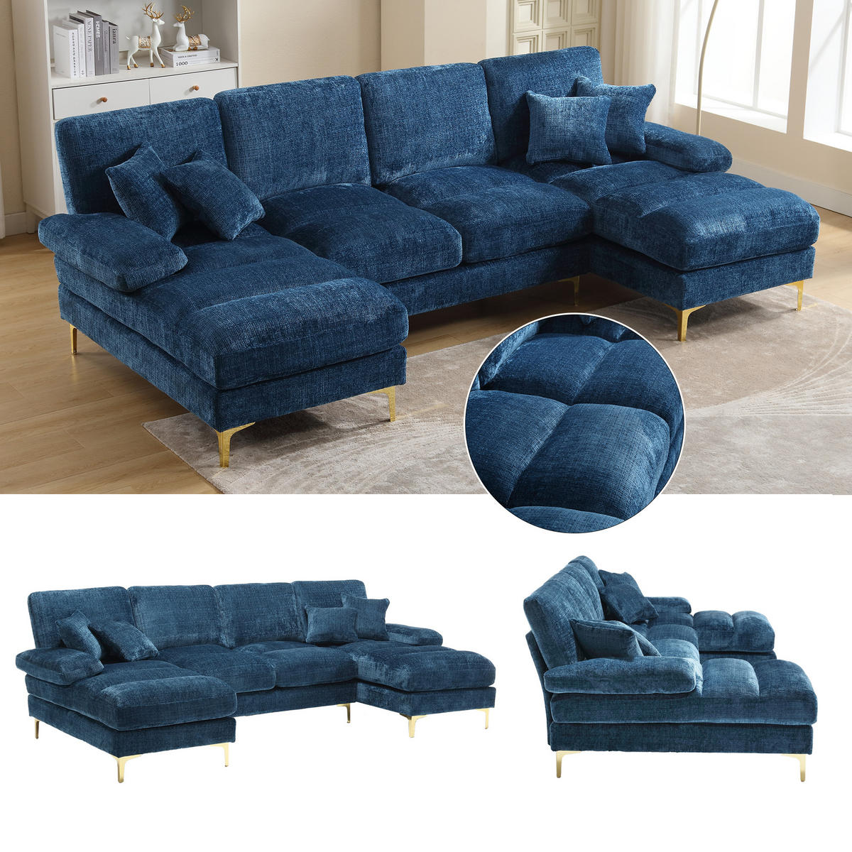 WOHNLANDSCHAFT 272/136/88 cm Blau mit doppelten Liegesitzen - Blau, Textil (272/88/136cm) - Oxeza