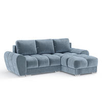 ECKSOFA MIT SCHLAFFUNKTION Peebles Blau Samtstoff - Chromfarben/Blau, Holz/Holzwerkstoff (256/175cm) - Maison de Reve