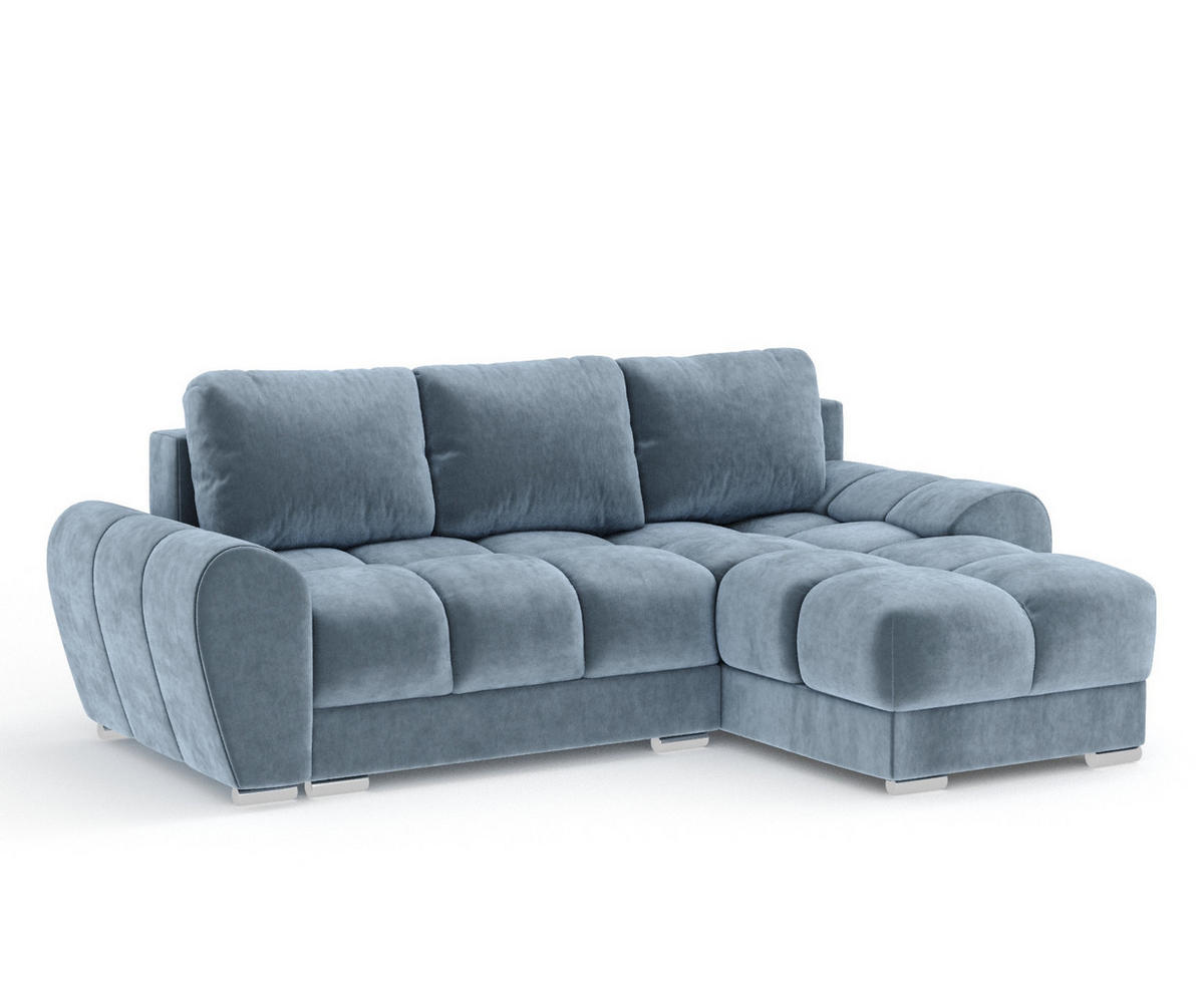 ECKSOFA MIT SCHLAFFUNKTION Peebles Blau Samtstoff - Chromfarben/Blau, Holz/Holzwerkstoff (256/175cm) - Maison de Reve