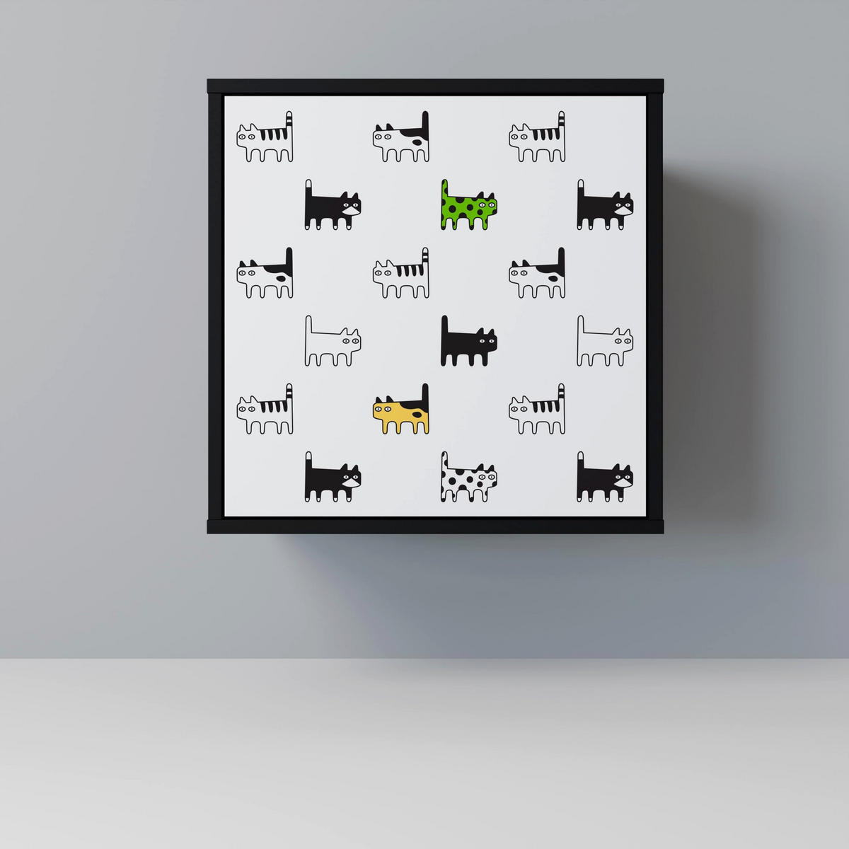 SIDEBOARD CATS COMPILATION, Schwarz, 57,5x42x75,5 cm, Goldfarbene Metallfüße - Goldfarben/Multicolor, Holzwerkstoff/Metall (57.5/75.5/42cm) - SpaceRebels