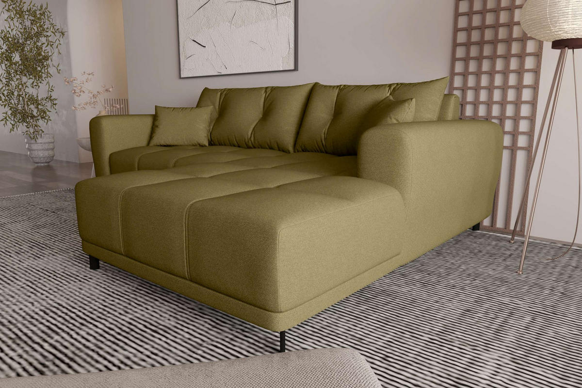 ECKSOFA Massimo Strukturstoff Olivgrün inkl. Schlaffunktion Rechts - Schwarz/Olivgrün, Textil/Metall (246/177cm) - 99rooms